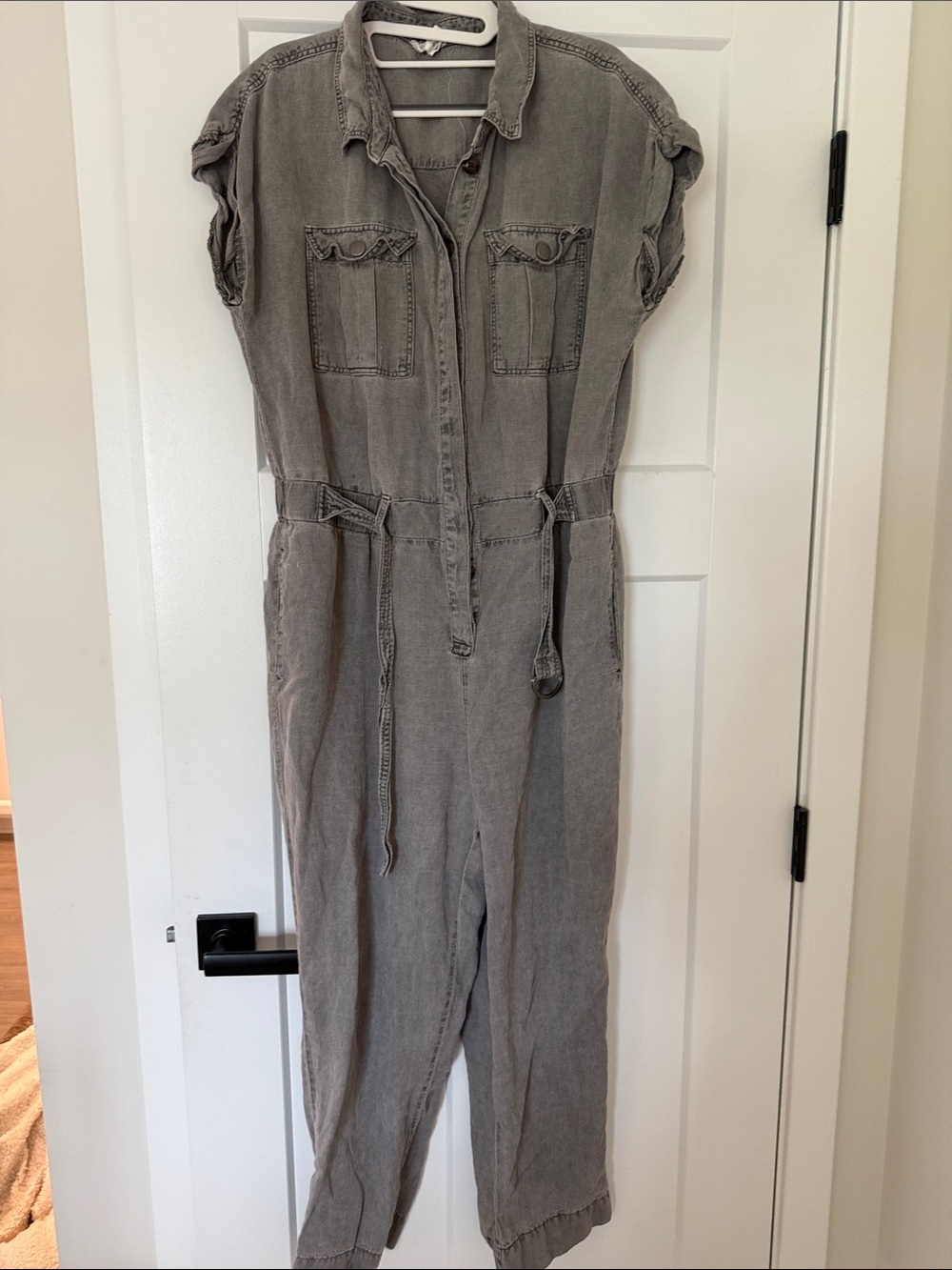 Nicole Miller Gray Utility Tie-Waist Jumpsuit